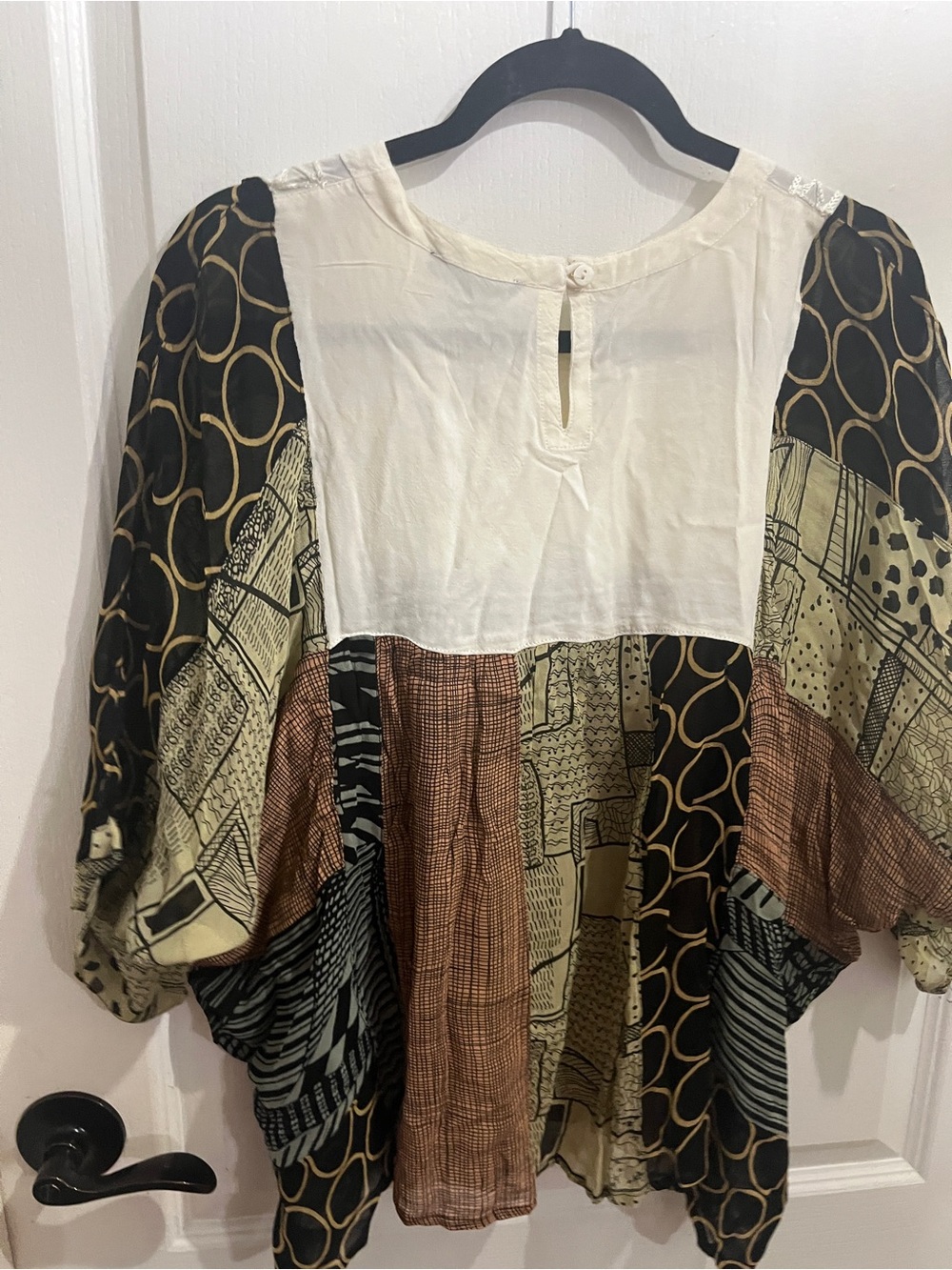 Patchwork Peasant Blouse with Cream Yoke